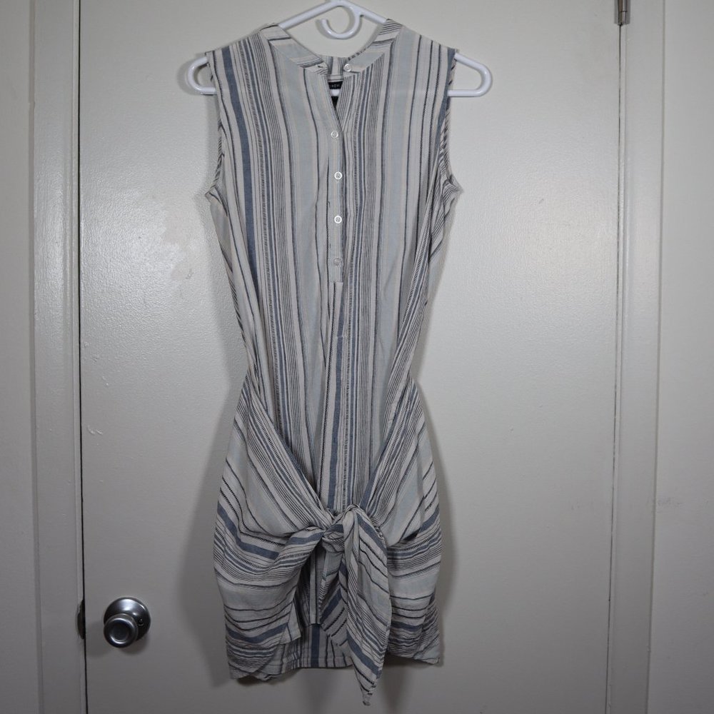ANTRHO DREW Morgan Tie Front Striped Linen Dress S